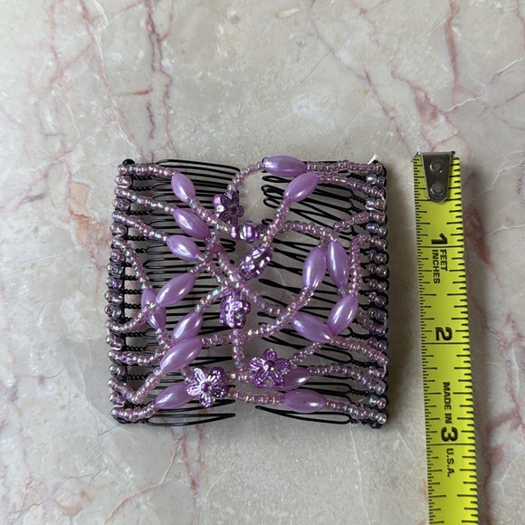 Purple Beaded Hair Clip Comb - Picture 3 of 4